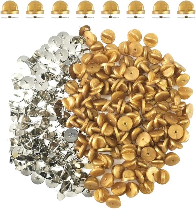Ruidee 200 Pieces/100 Set Rubber Pin Backs with Tie Tacks Blank Pins, PVC Rubber Pin Back for Uniform Badges Backing Holder Clasp Lapel Pin（Gold） - Image 1